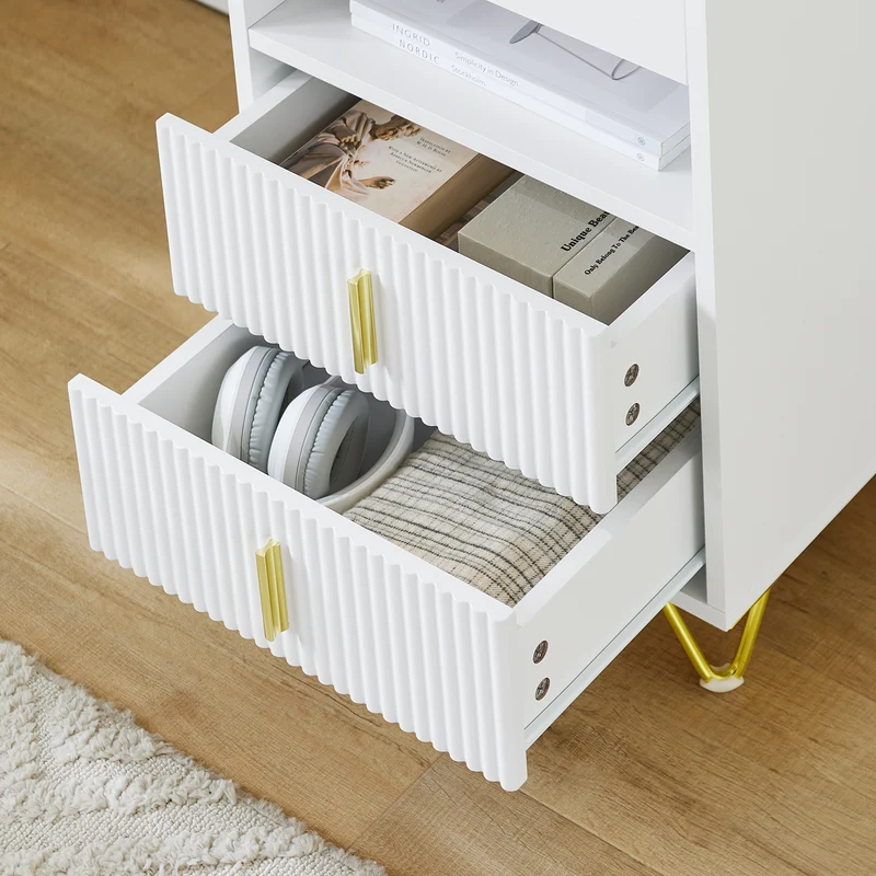 SoBuy FBT168-W Stolik nocny, szafka nocna z 3 szufladami i półką, nowoczesny stolik pomocniczy do sypialni i salonu, kolor biały, szer. 40 x gł. 40 x wys. 63 cm