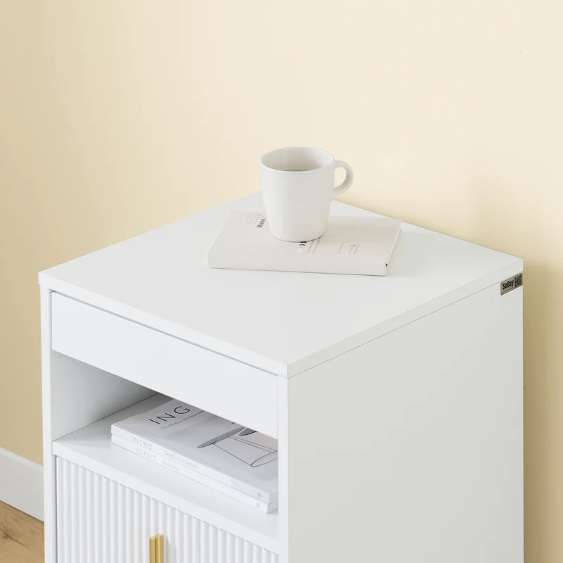 SoBuy FBT168-W Stolik nocny, szafka nocna z 3 szufladami i półką, nowoczesny stolik pomocniczy do sypialni i salonu, kolor biały, szer. 40 x gł. 40 x wys. 63 cm