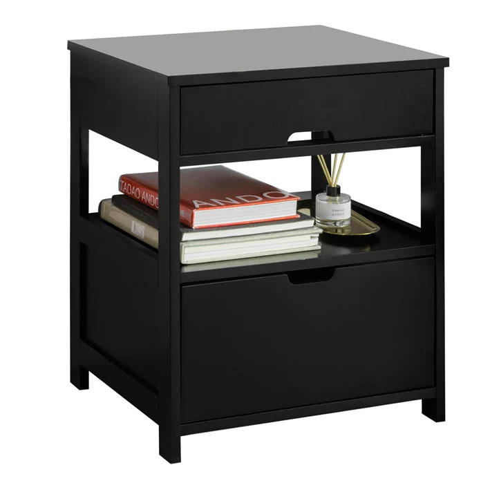 SoBuy Beistelltisch Nachttisch mit 2 Schubladen Nachtschrank schwarz 45x55x38cm FRG258-SCH