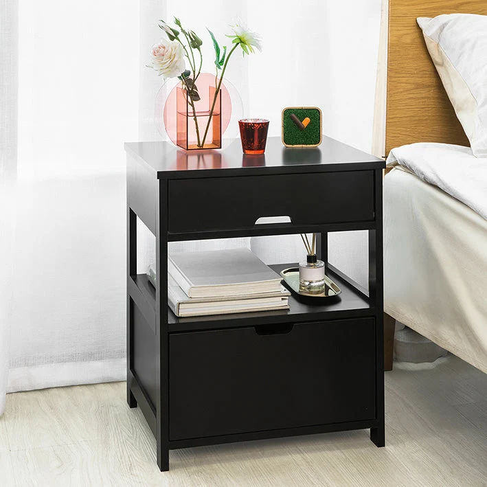 SoBuy Beistelltisch Nachttisch mit 2 Schubladen Nachtschrank schwarz 45x55x38cm FRG258-SCH