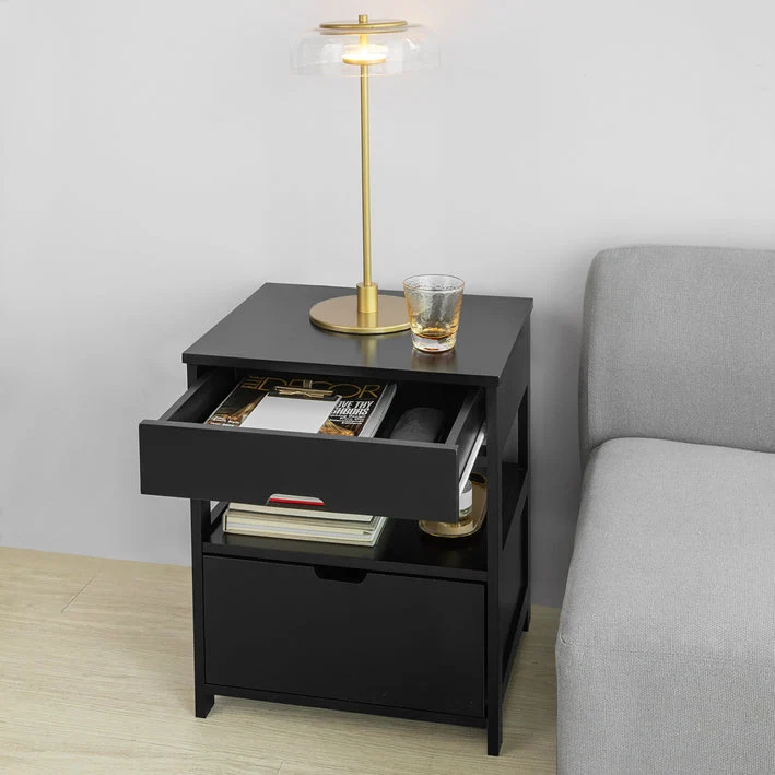 SoBuy Beistelltisch Nachttisch mit 2 Schubladen Nachtschrank schwarz 45x55x38cm FRG258-SCH