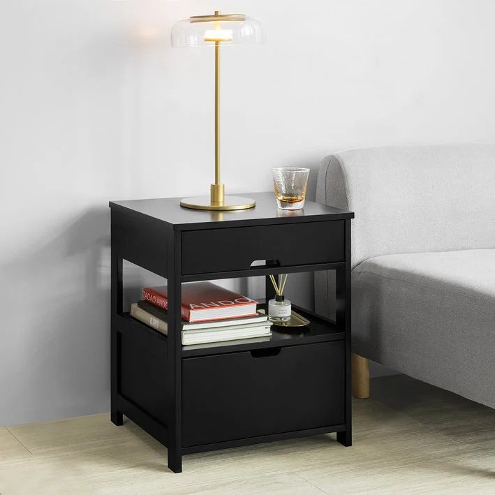 SoBuy Beistelltisch Nachttisch mit 2 Schubladen Nachtschrank schwarz 45x55x38cm FRG258-SCH
