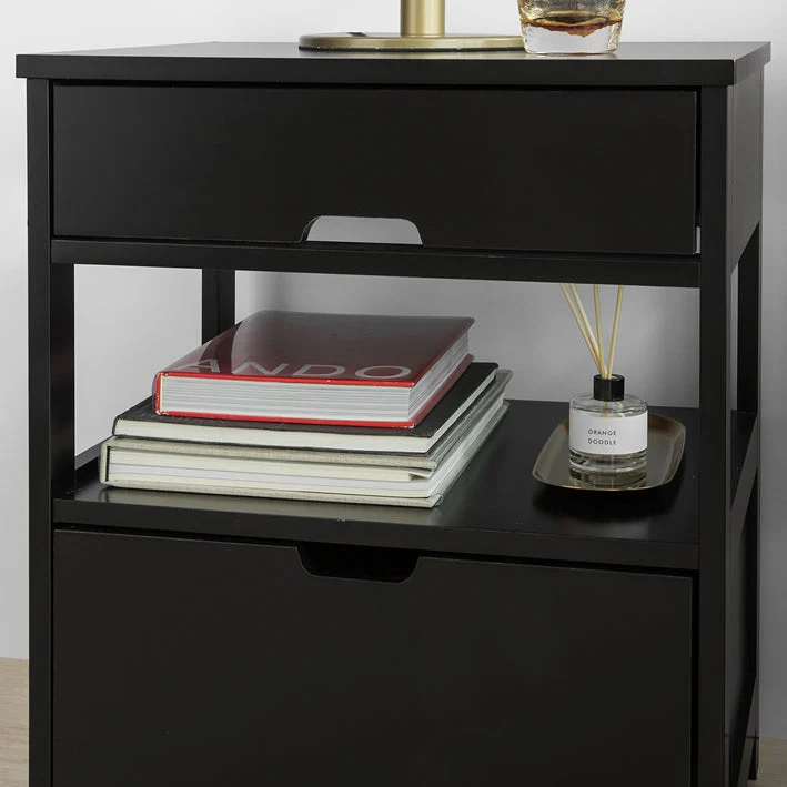 SoBuy Beistelltisch Nachttisch mit 2 Schubladen Nachtschrank schwarz 45x55x38cm FRG258-SCH