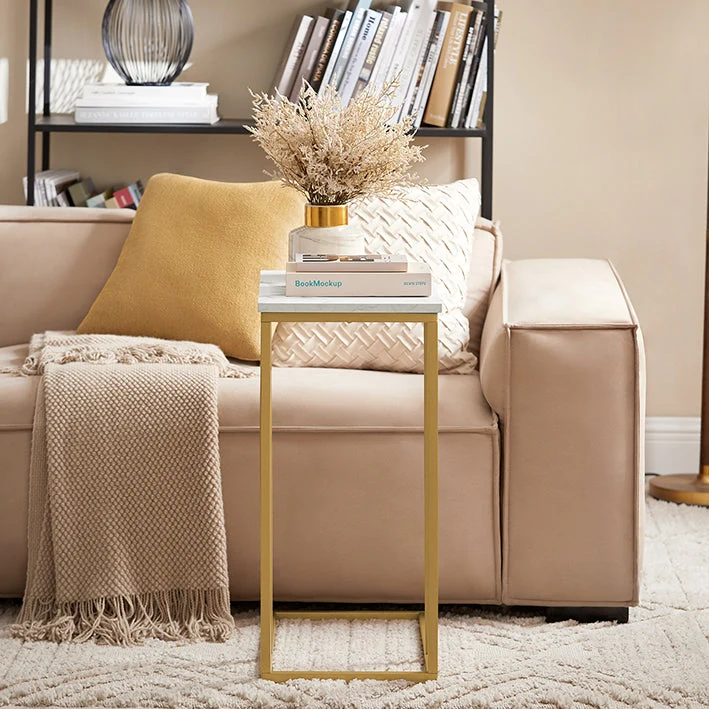 SoBuy | Beistelltisch | Pflegetisch mit goldenem Metallgestell | Couchtisch Sofa | FBT87-G
