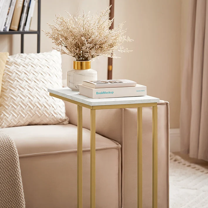 SoBuy | Beistelltisch | Pflegetisch mit goldenem Metallgestell | Couchtisch Sofa | FBT87-G