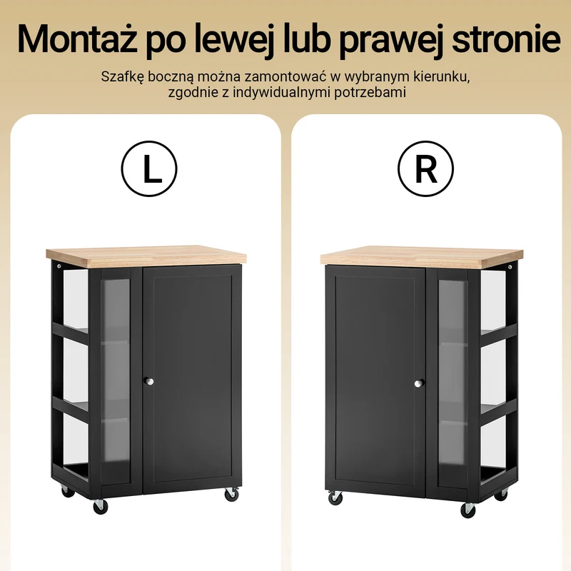 SoBuy FKW75-SCH Czarny Wózek Kuchenny z Szafką, Blatem i Boczną Półką – 57×37×90 cm, Nośność 75 kg, Mobilna Wyspa Kuchenna
