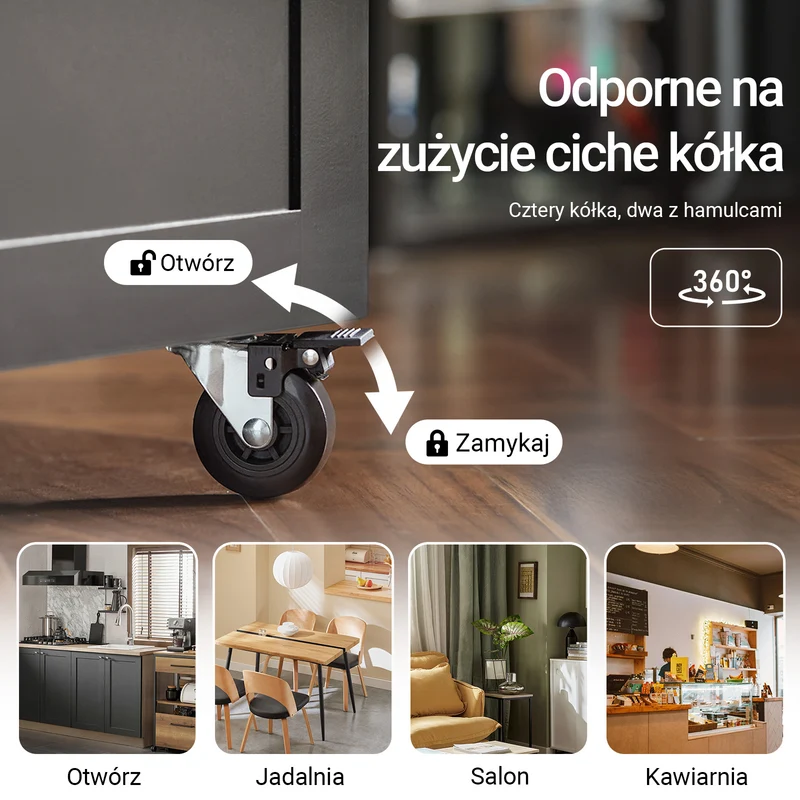 SoBuy FKW75-SCH Czarny Wózek Kuchenny z Szafką, Blatem i Boczną Półką – 57×37×90 cm, Nośność 75 kg, Mobilna Wyspa Kuchenna