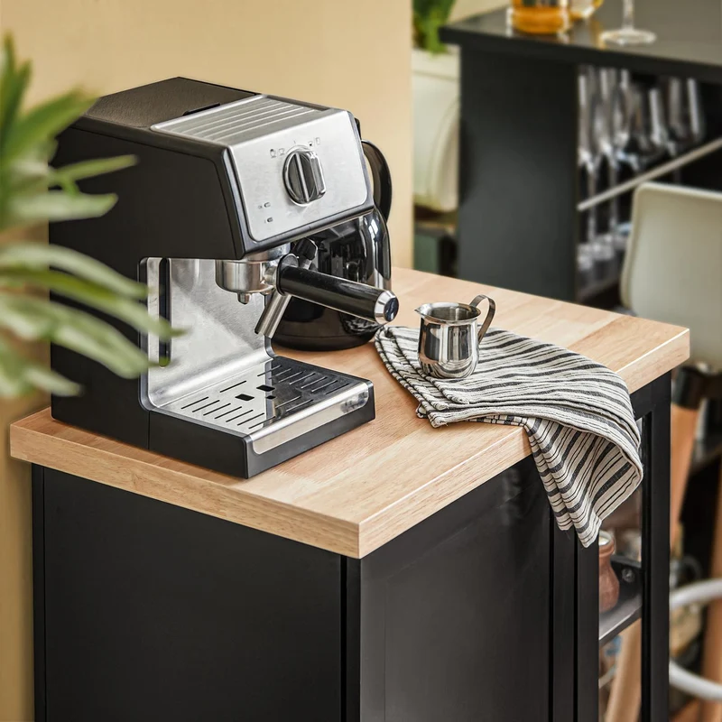 SoBuy FKW75-SCH Czarny Wózek Kuchenny z Szafką, Blatem i Boczną Półką – 57×37×90 cm, Nośność 75 kg, Mobilna Wyspa Kuchenna
