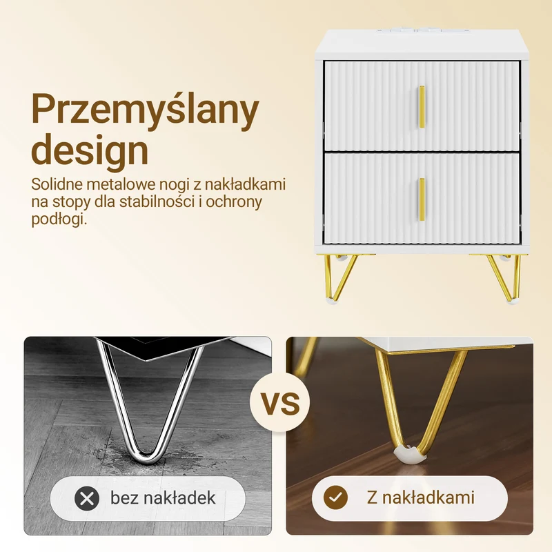 SoBuy FBT115-E-W, Stolik nocny z ładowaniem, szafka nocna z 2 gniazdkami, USB i Type-C, stolik pomocniczy do sypialni i salonu, biały, 40 x 40 x 47 cm
