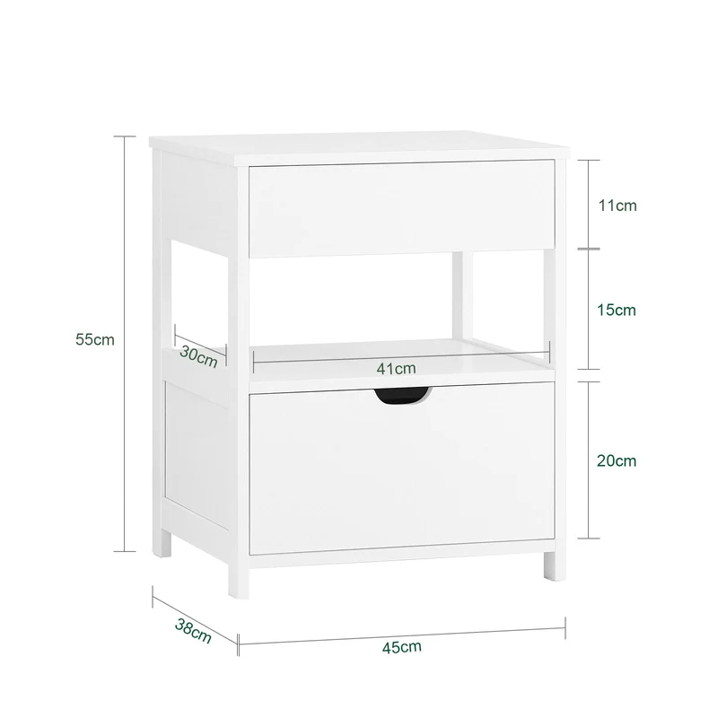SoBuy Beistelltisch Nachttisch mit 2 Schubladen Weiß 45x55x38cm FRG258-II-W