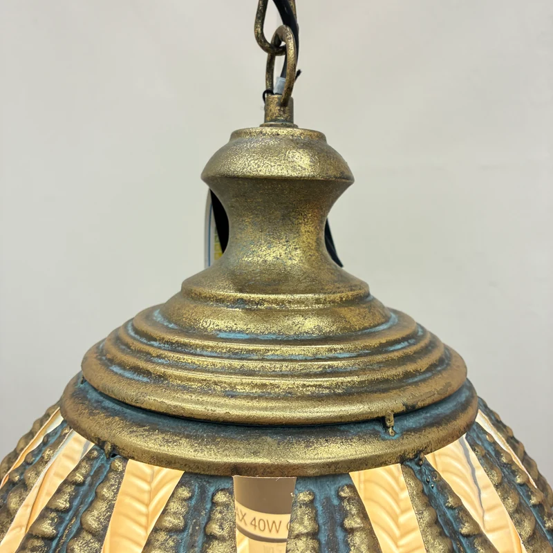 PTMD Hängelampe Mellis Hängelampe Orientalisch Kugel 46cm Kordelmuster Gold Türkis