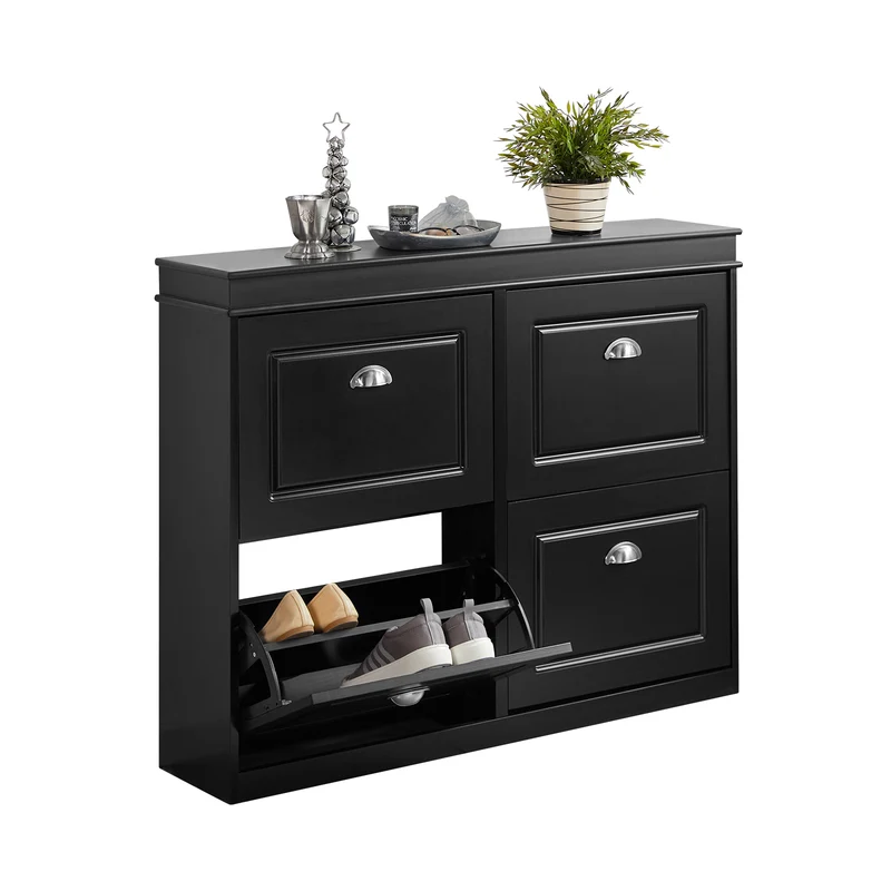 SoBuy FSR79-SCH Kenkäkaappi 4 Ovella – 105 × 24 × 83 cm, 50 kg, Musta