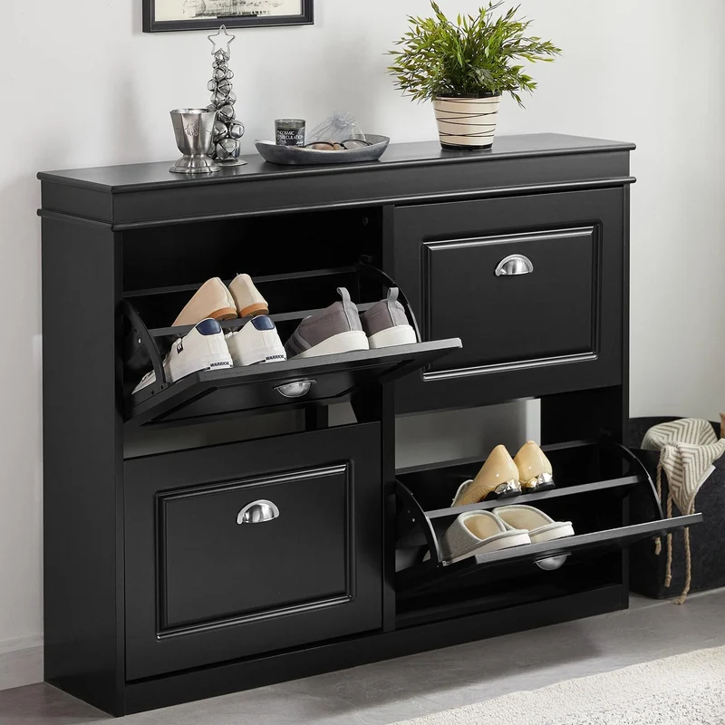 SoBuy FSR79-SCH Kenkäkaappi 4 Ovella – 105 × 24 × 83 cm, 50 kg, Musta
