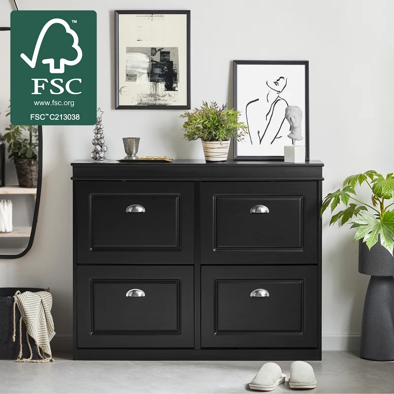 SoBuy FSR79-SCH Kenkäkaappi 4 Ovella – 105 × 24 × 83 cm, 50 kg, Musta
