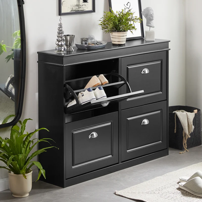 SoBuy FSR79-SCH Kenkäkaappi 4 Ovella – 105 × 24 × 83 cm, 50 kg, Musta