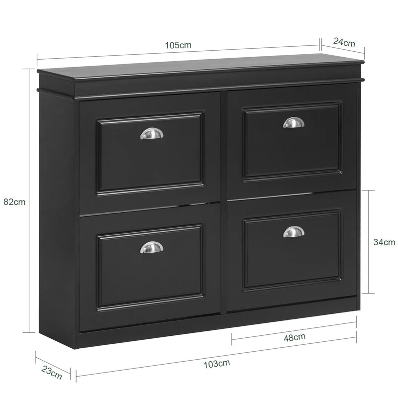 SoBuy FSR79-SCH Kenkäkaappi 4 Ovella – 105 × 24 × 83 cm, 50 kg, Musta