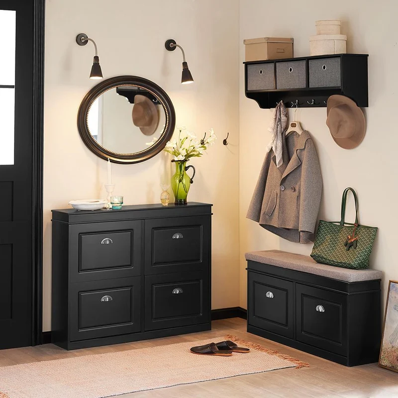 SoBuy FSR79-SCH Kenkäkaappi 4 Ovella – 105 × 24 × 83 cm, 50 kg, Musta