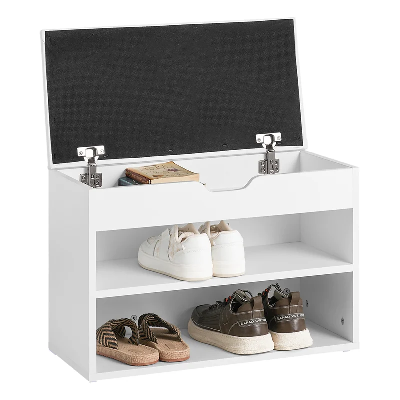 SoBuy FSR25-W Kenkäpenkki eteiseen, 2 tasoa ja pehmustettu istuin – 60 × 30 × 44 cm, valkoinen