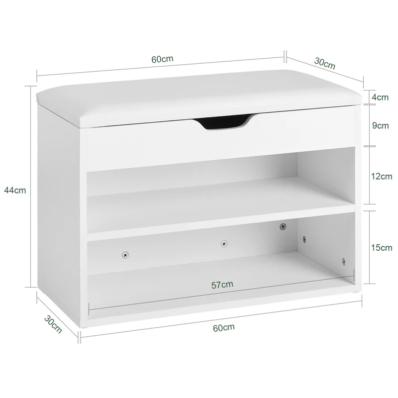 SoBuy FSR25-W Kenkäpenkki eteiseen, 2 tasoa ja pehmustettu istuin – 60 × 30 × 44 cm, valkoinen