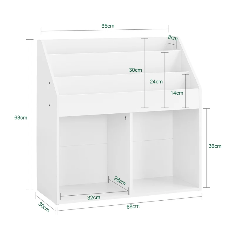 SoBuy KMB01-II-W Lasten Kirjahylly ja Lelusäilytys – 3 Hyllyä & 2 Avo-osastoa, Vankka ja Turvallinen Lasten Säilytyskaluste, Valkoinen 68×30×68 cm