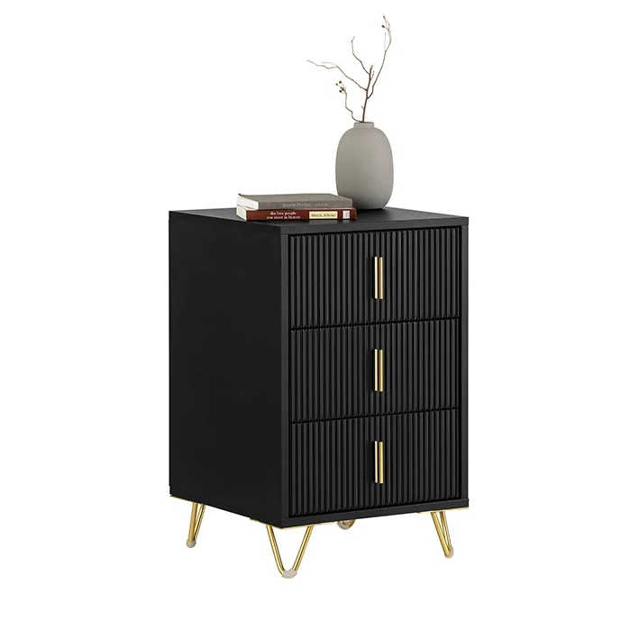 SoBuy | Nachttisch mit 3 Schubladen | Sofatisch | Beistelltisch | Schwarz | FBT115-L-SCH