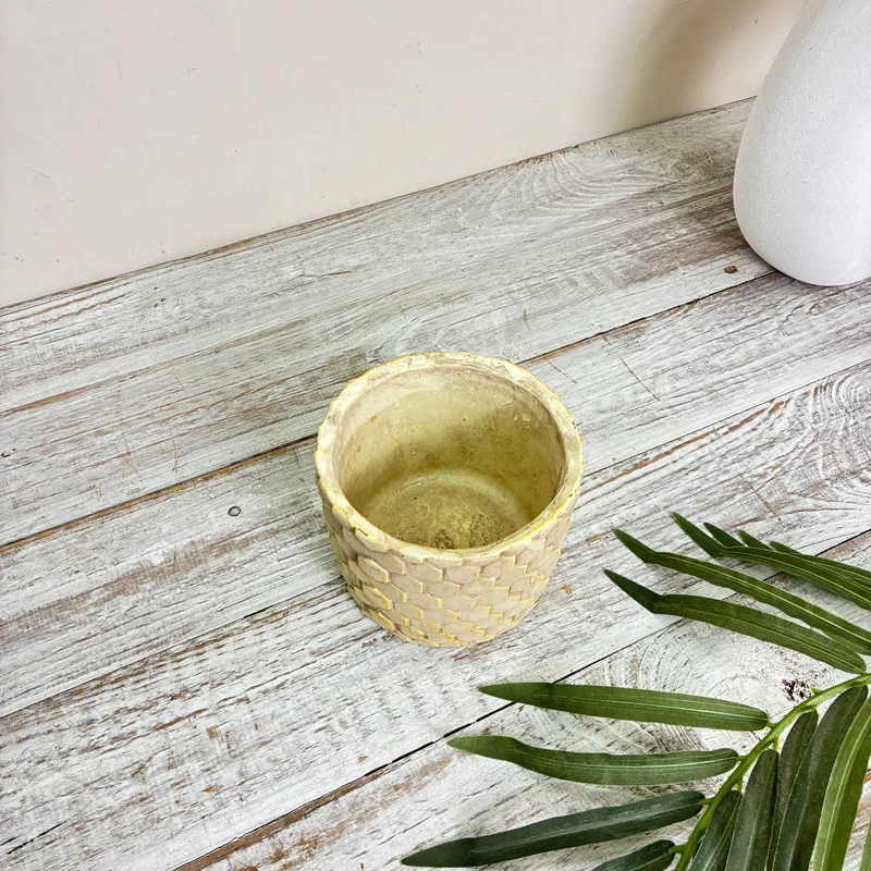 PTMD Keramik Übertopf 14cm Blumentopf Wabenmuster Gelb Creme Gebraucht