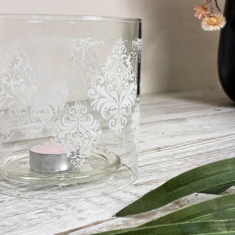 Windlicht Teelichthalter 2-Teilig Glas Muster Weiß Deko