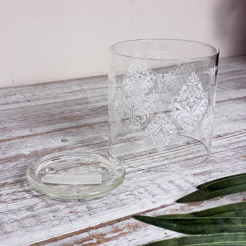 Windlicht Teelichthalter 2-Teilig Glas Muster Weiß Deko