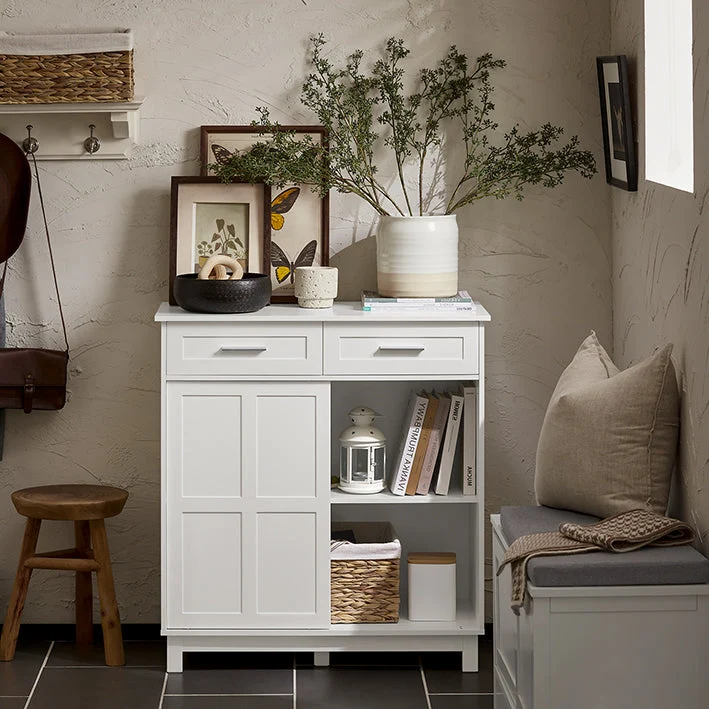 SoBuy | Schuhschrank | Sideboard mit Schiebetüren | Küchenschrank | Kommode | FSB84-W