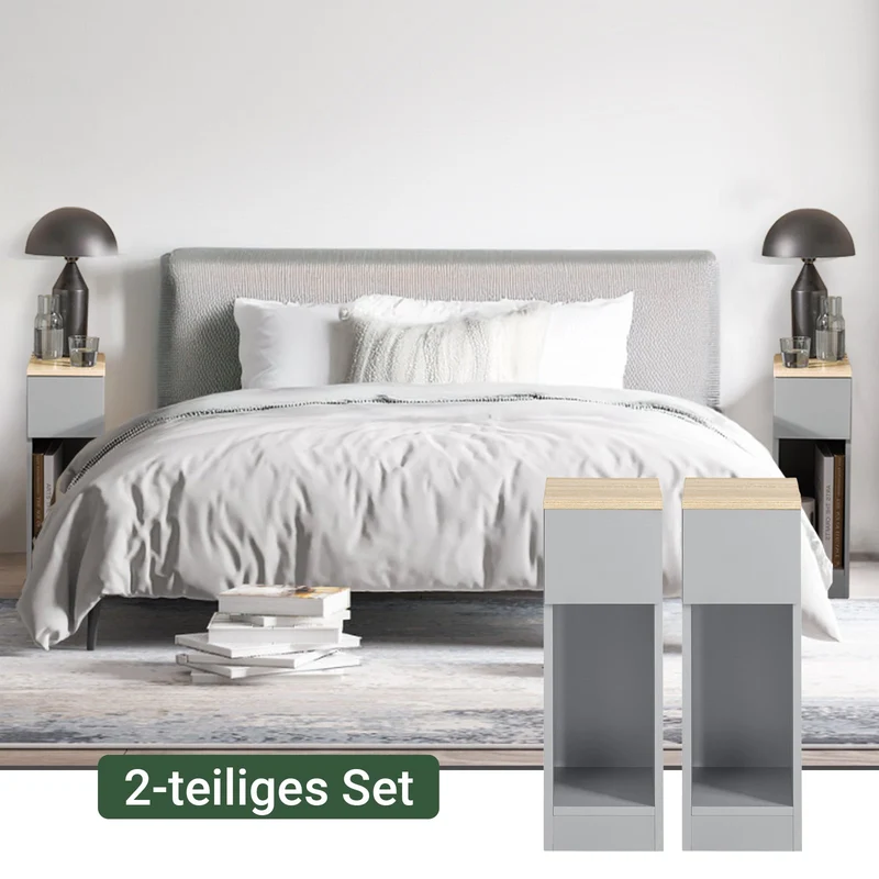 SoBuy Nachttisch 2er Set schmal Beistelltisch mit Schublade Hellgrau 20x60x35cm FBT111-HGx2