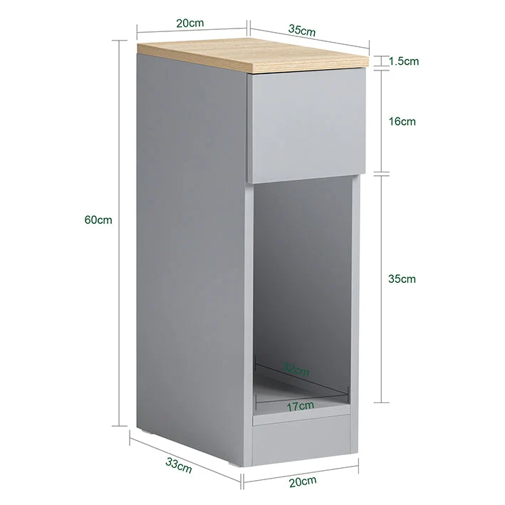 SoBuy Nachttisch 2er Set schmal Beistelltisch mit Schublade Hellgrau 20x60x35cm FBT111-HGx2