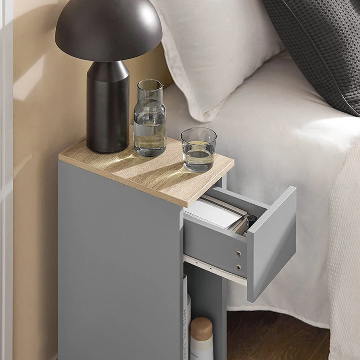 SoBuy Nachttisch 2er Set schmal Beistelltisch mit Schublade Hellgrau 20x60x35cm FBT111-HGx2