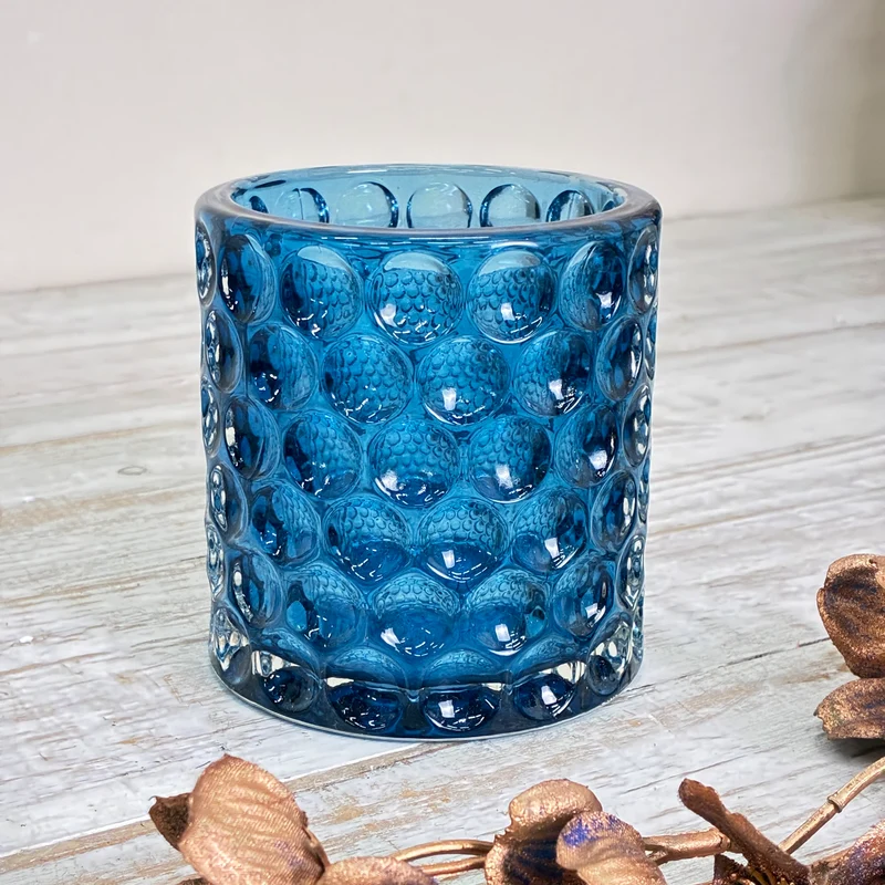 Teelichthalter Windlicht Blumentopf Pflanzentopf Glas Blau Wabenmuster Gebraucht