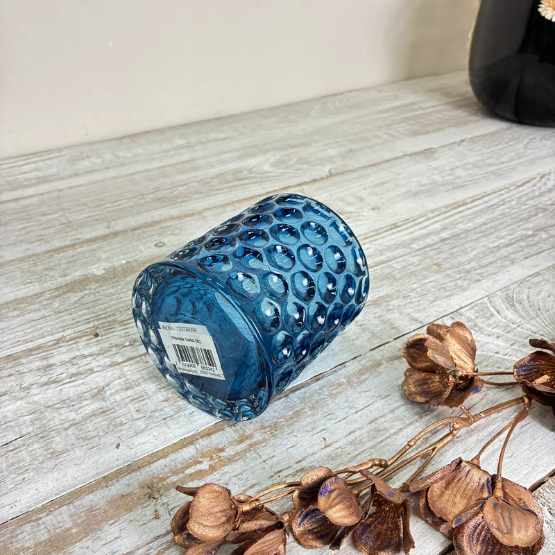 Teelichthalter Windlicht Blumentopf Pflanzentopf Glas Blau Wabenmuster Gebraucht