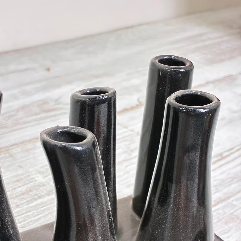 Keramik Mehrfach-Vase 8 Öffnungen Röhrenvase Schwarz Vase Gebraucht