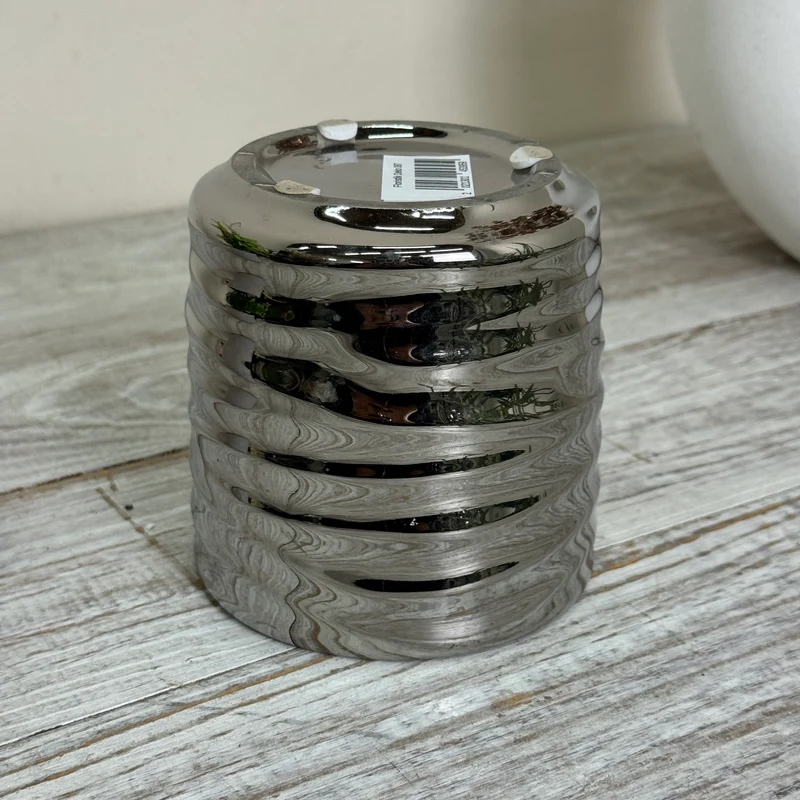 Übertopf Pflanztopf Keramik Silber Rillenoptik Blumentopf Gebraucht
