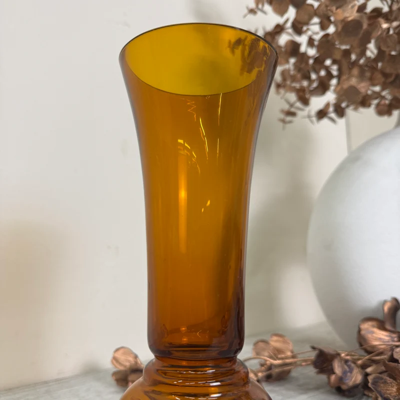 Vintage Balustervase Glasvase Bernstein Bernsteinglas Braun Vase Gebraucht