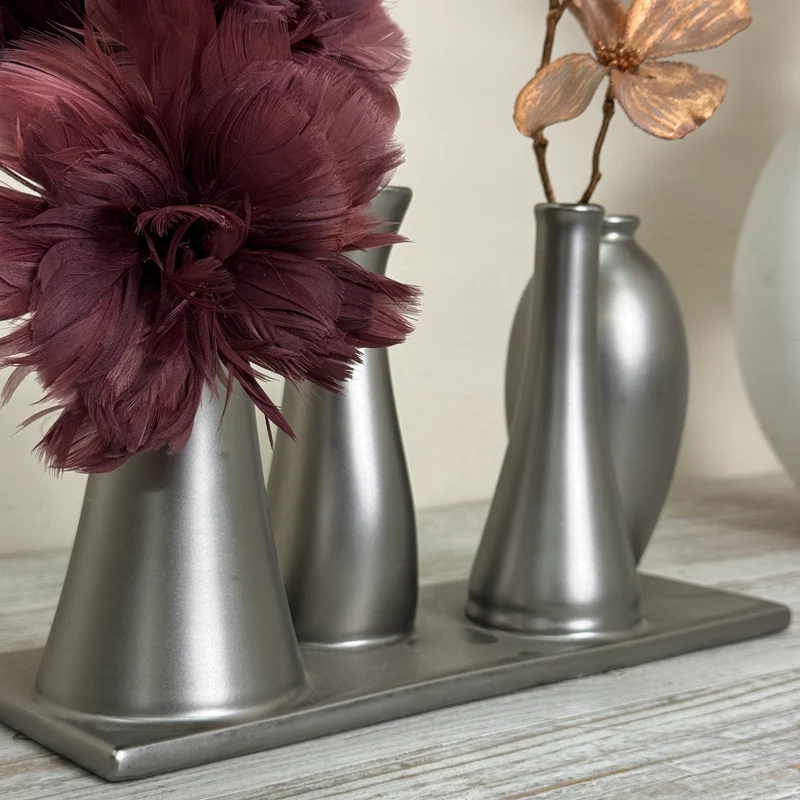 Mehrfach-Vase 4 Öffnungen Röhrenvase Tischdeko Metall Silber Vase Gebraucht