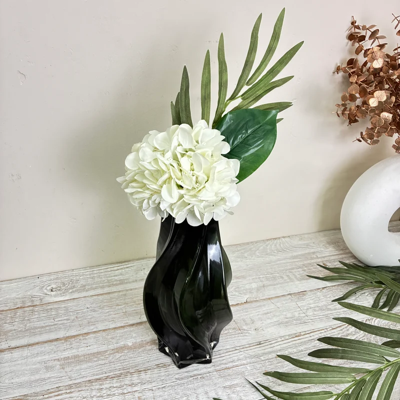 PTMD Florence Vase Schwarz Dunkelgrün Glas Tischvase Gedrehte Form Deko