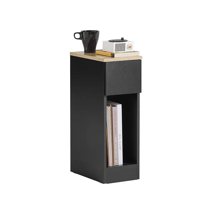 SoBuy Nachttisch schmal Beistelltisch mit Schublade Schwarz 20x60x35cm FBT111-SCH