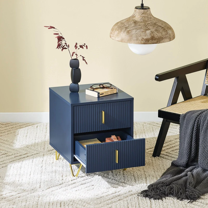 SoBuy | Nachttisch mit 2 Schubladen | Moderner Sofatisch | Beistelltisch | Blau | FBT115-B