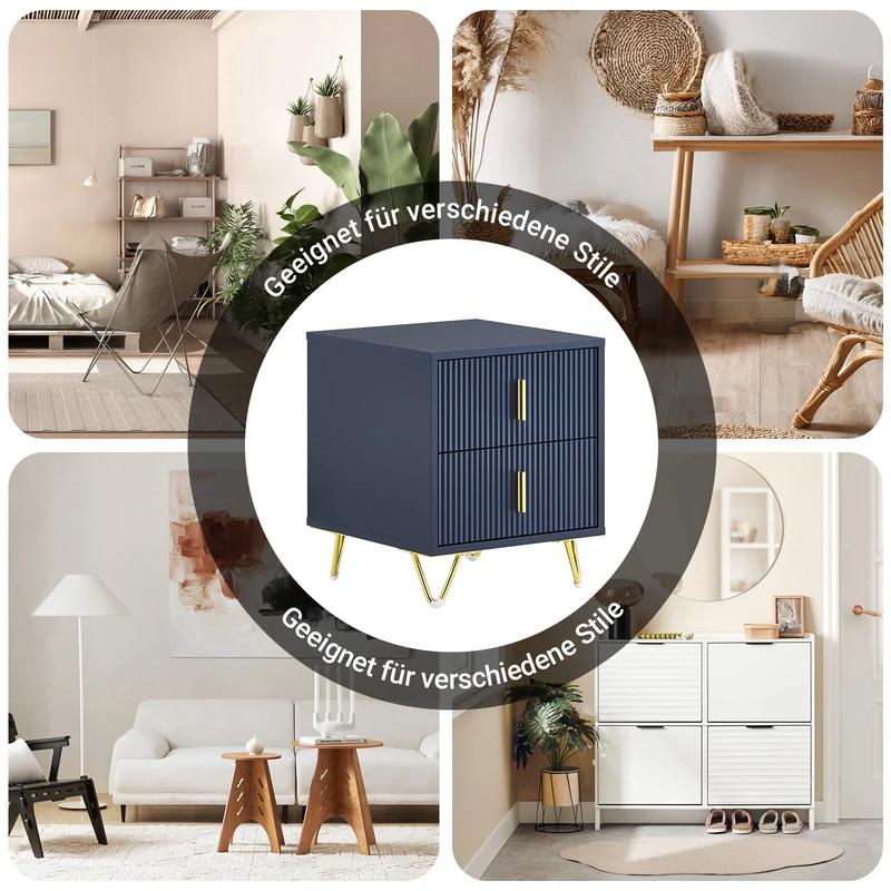 SoBuy | Nachttisch mit 2 Schubladen | Moderner Sofatisch | Beistelltisch | Blau | FBT115-B
