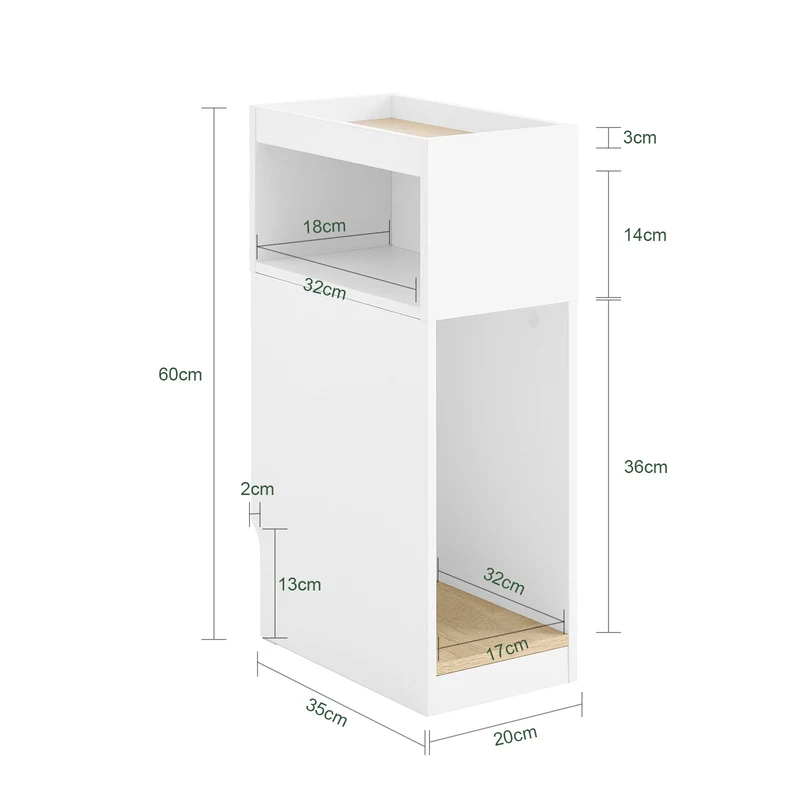 SoBuy | Schmaler Nachttisch | mit Schublade und Ablage | Weiß-Natur | FBT171-WN