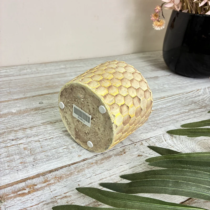PTMD Pflanztopf Siedler Übertopf Honigwabe Creme S Keramik Gelb Natur Blumentopf