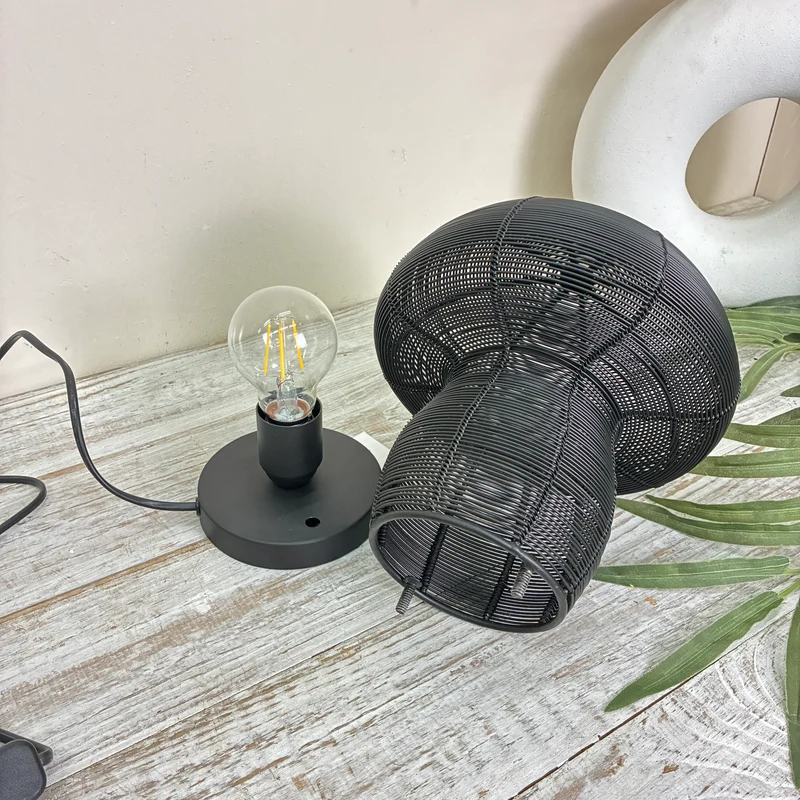 Light & Living Tischleuchte Tischlampe Pilz-Design Schwarz Metall Draht