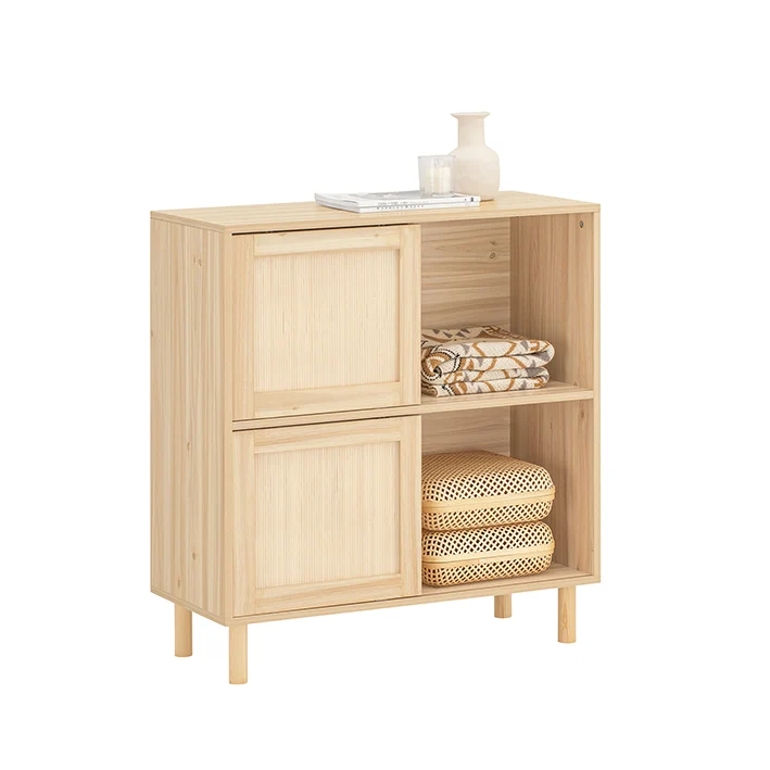 SoBuy | Sideboard mit Schiebetüren | Flurschrank | Küchenschrank | Kommode | Natur | FSB87-N