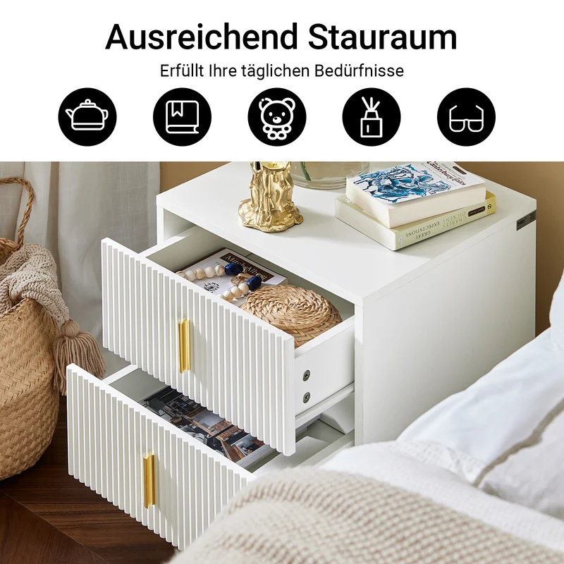 SoBuy | Nachttisch mit 2 Schubladen | Sofatisch | Beistelltisch | Weiß | FBT115-W