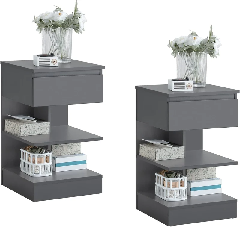SoBuy | 2er Set Nachttisch schmal | Beistelltisch | Kommode Grau | FBT49-HGx2