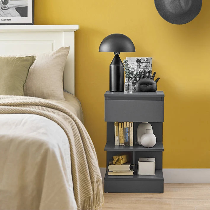 SoBuy | 2er Set Nachttisch schmal | Beistelltisch | Kommode Grau | FBT49-HGx2