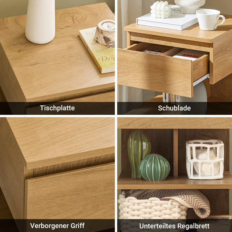 SoBuy | Nachttisch | Nachtschrank | Beistelltisch | Kommode Natur | FBT49-Nx2